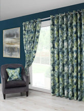 Lifestyle Image of Aria curtains with green and teal palm prints by Scatter Box