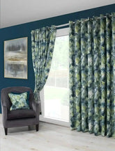 Lifestyle Image of Aria curtains with green and teal palm prints by Scatter Box
