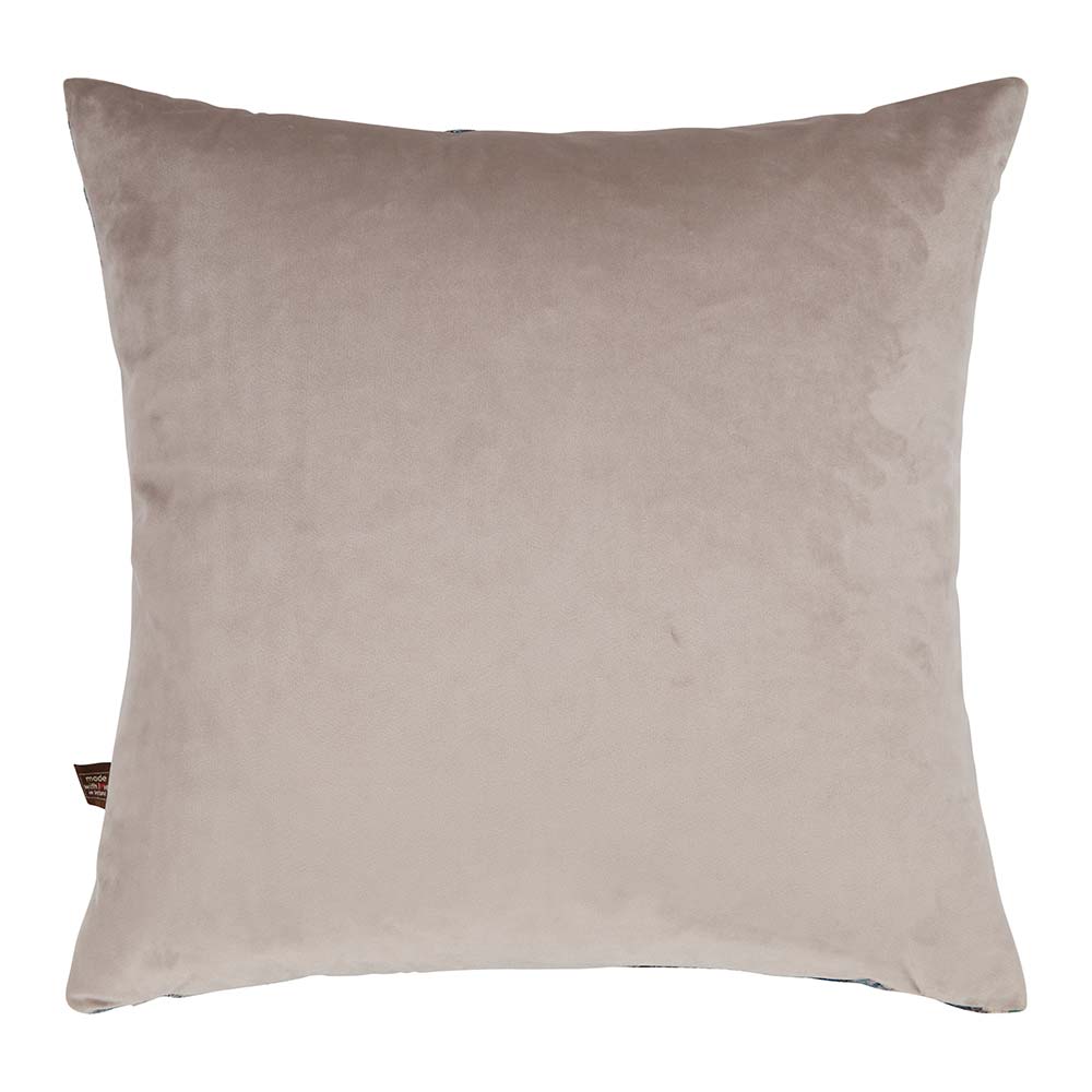 Reverse image of green and blue belgian cut velvet cushion in 43cm size by Scatter Box.