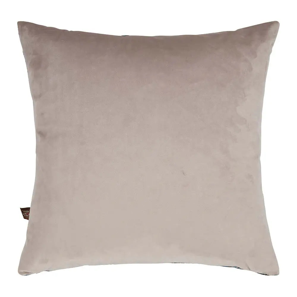 Reverse image of green and blue belgian cut velvet cushion in 43cm size by Scatter Box.