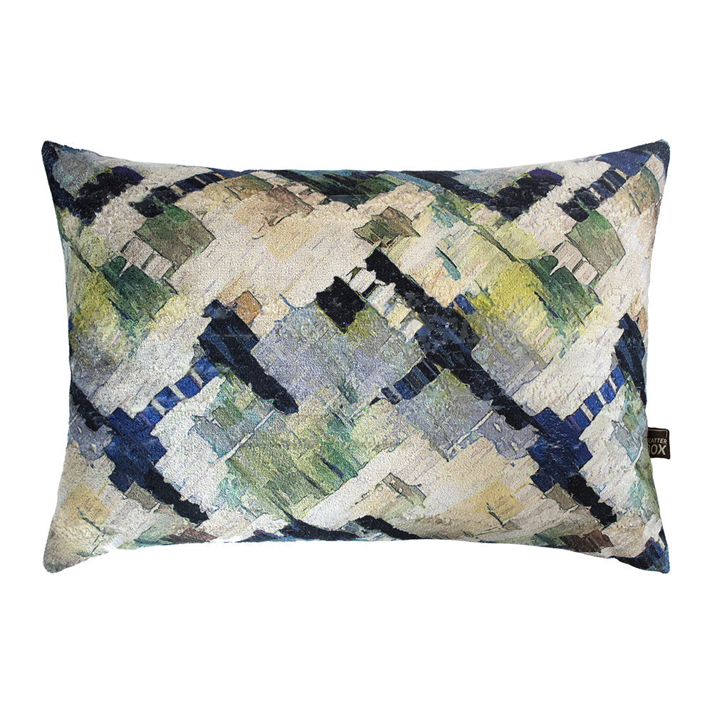 Green and blue belgian cut velvet cushion in 35x50cm size by Scatter Box.